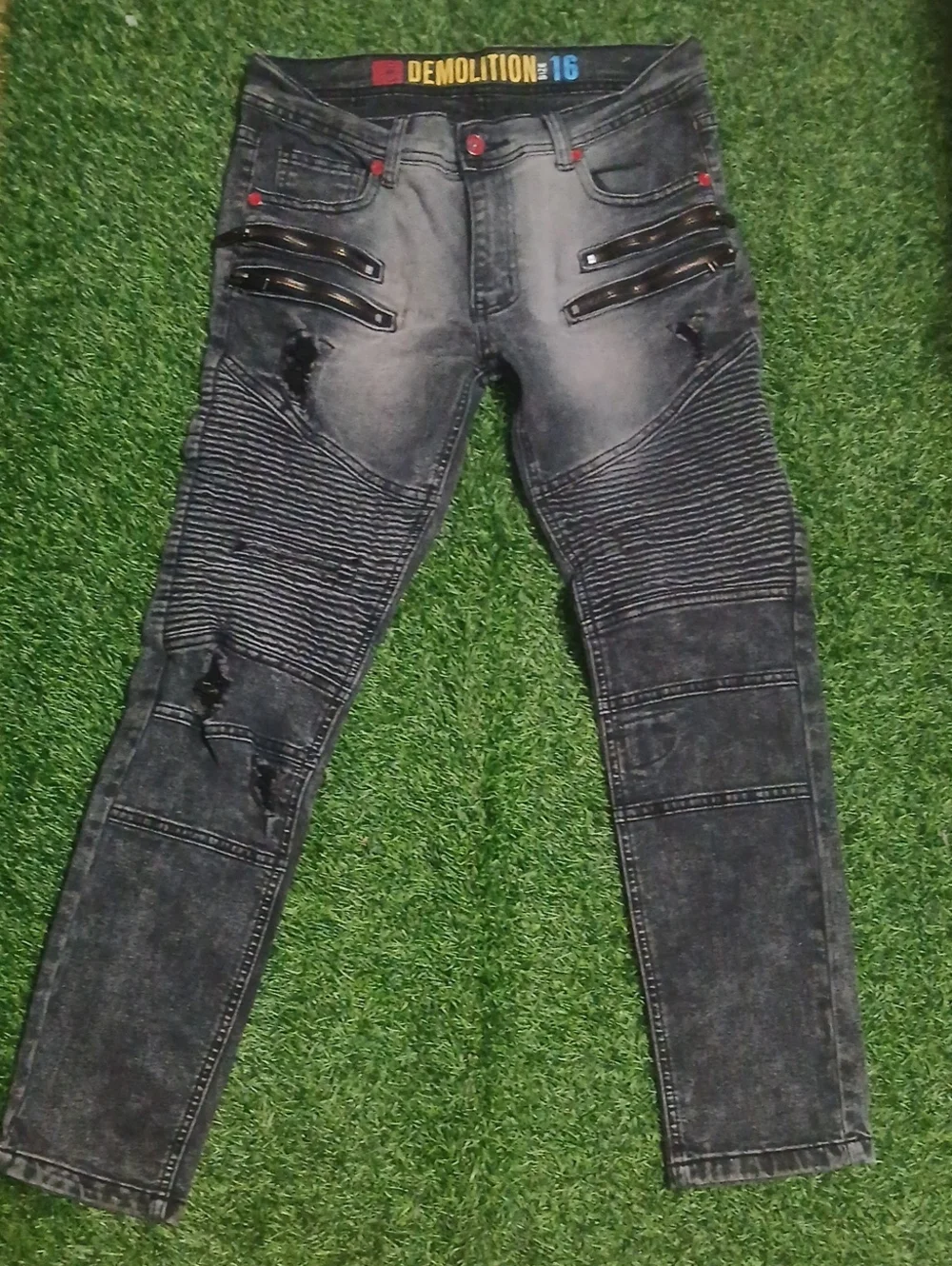 Men's Demolition Black Washed Skinny Moto Jeans
